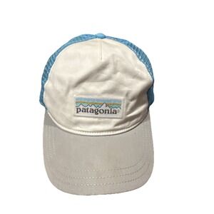 Patagonia Logo Trucker Hat Snap Back Adjustable Blue White Mesh